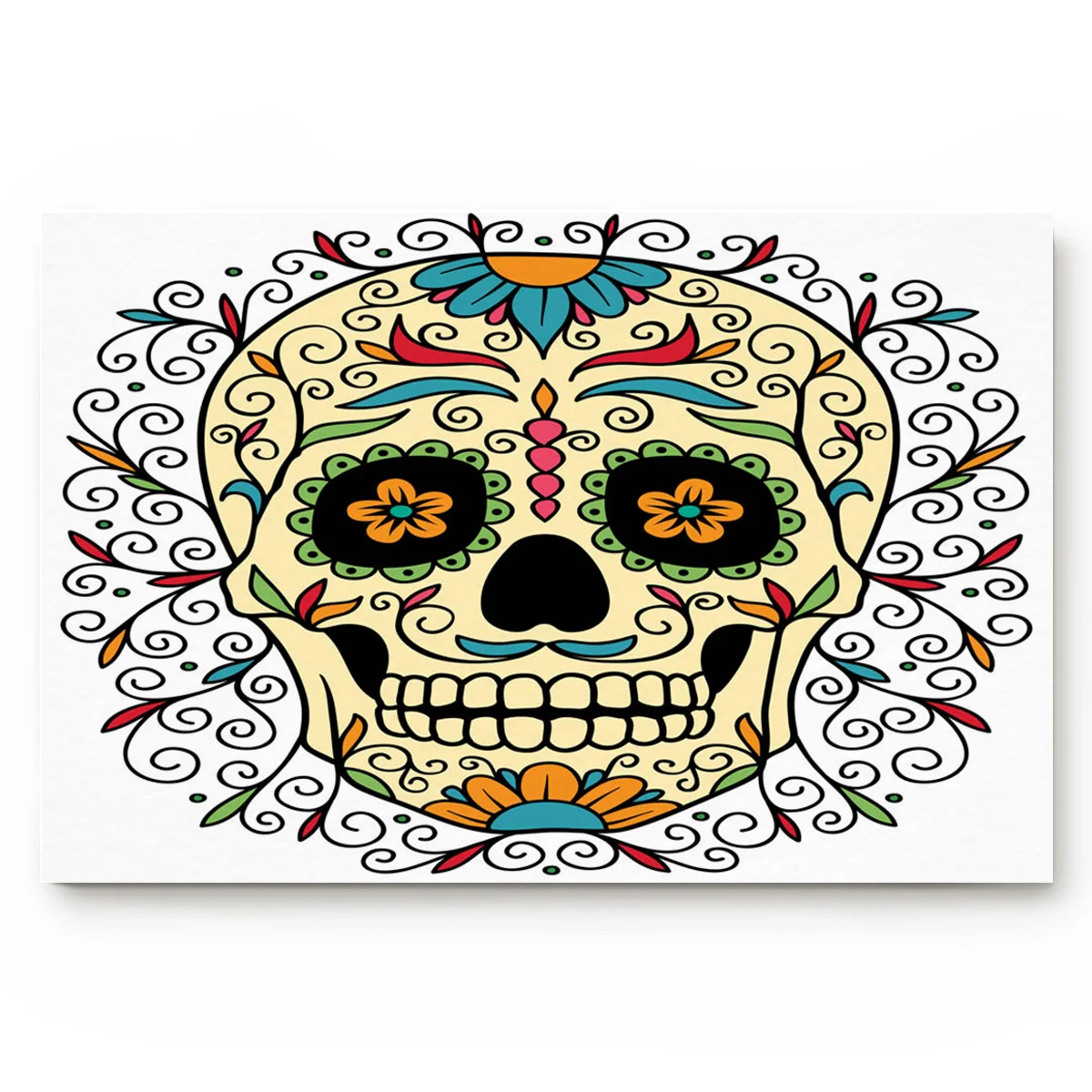 Разноцветный нескользящий коврик с черепами и цветами для ванной комнаты