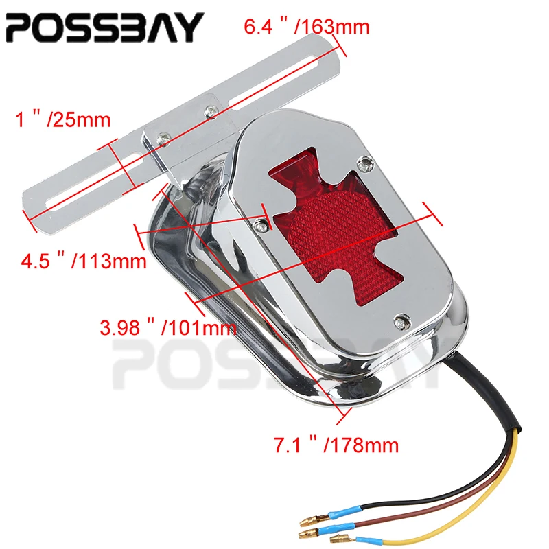 Задний фонарь POSSBAY для мотоцикла хромированный подсветка номерного знака ABS 12 В