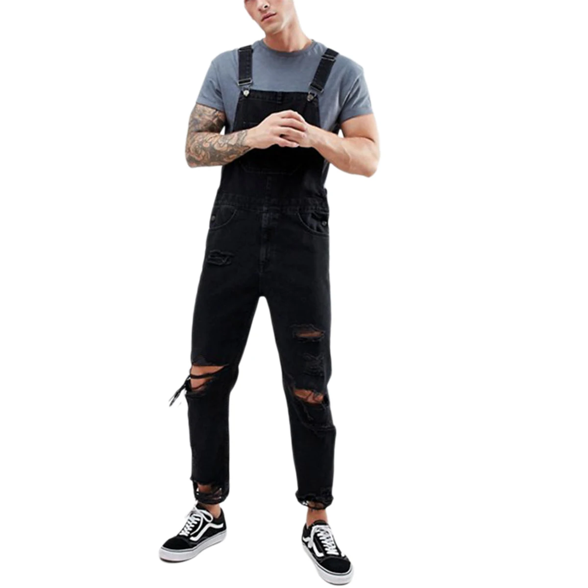 

Men Denim Overalls One Piece Full Length Ripped Hole Jeans Jumpsuit Men Slim Casual Jeans Overalls Pants Pantalon Homme Jeans