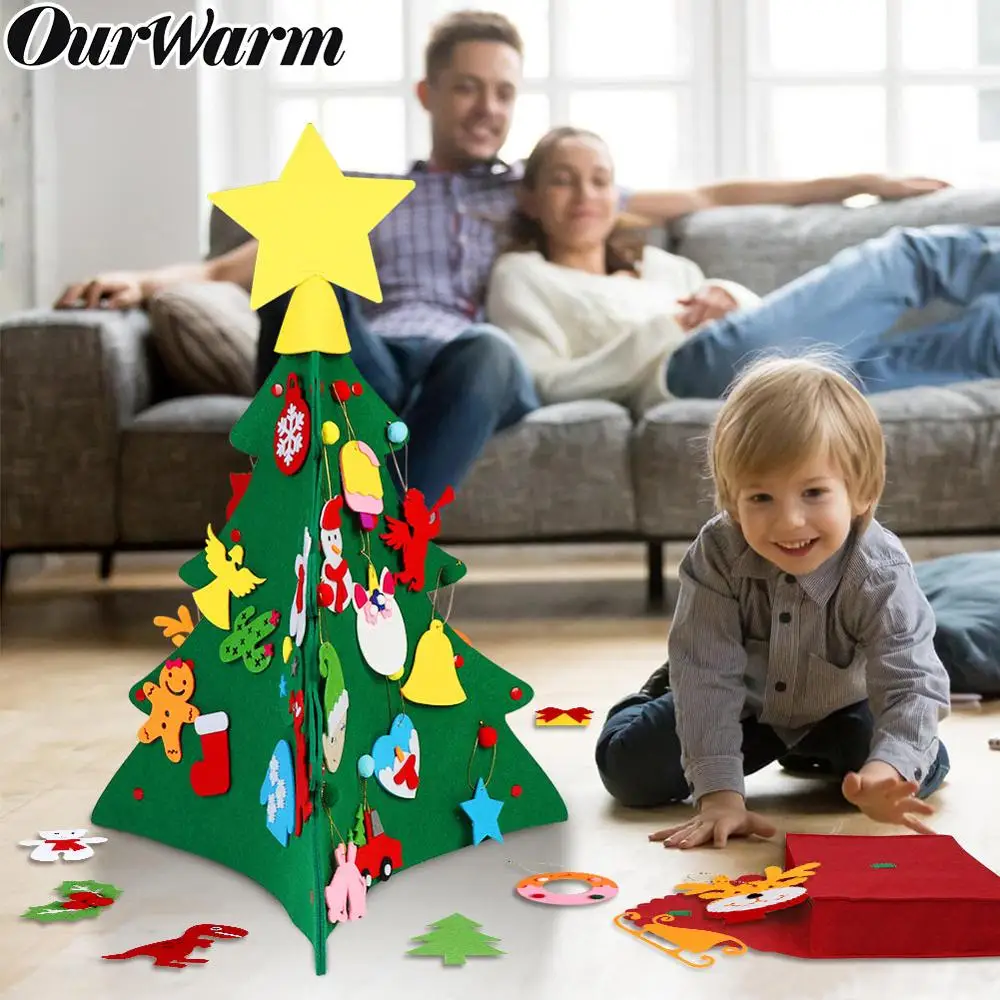 OurWarm 3 в 1 DIY Войлок Рождественская елка новогодние подарки Детские игрушки Искусственная елка Настенное подвесное украшение Рождественское украшение
