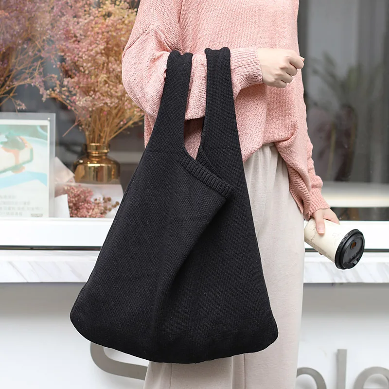 

Winter Knitted Women Bags Korean Style Ladie Shoulder Bag Solid Color Simplicity Tote Bag 2021 Large Capacity Handbag Whole Sale