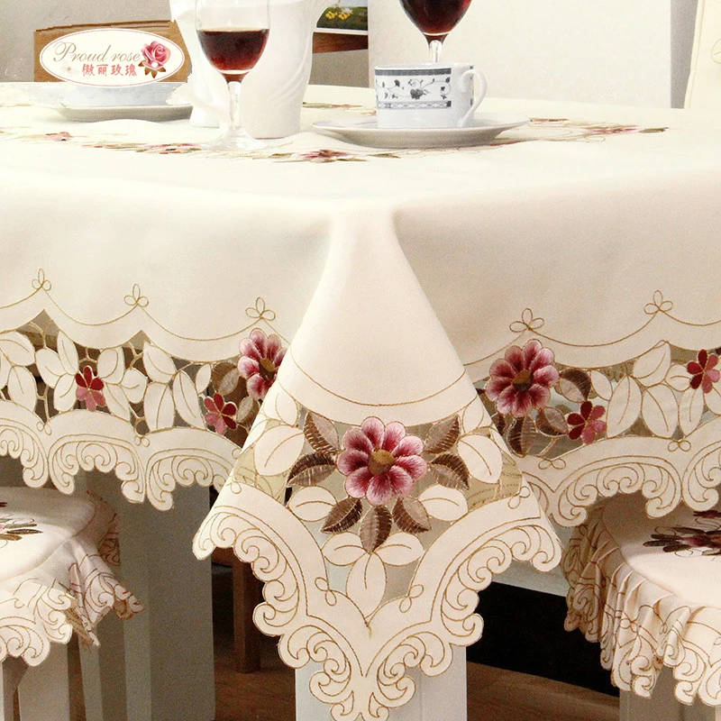 

Proud Rose Embroidered Table Cloth Table Runner Round Tablecloth Chair Cushion High-grade Tassel Table Flag Wedding Decoration