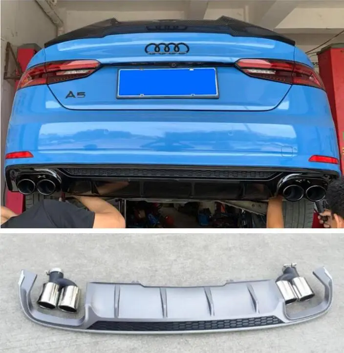 

ABS Краски углеродного волокна 4 розетки ABS задний бампер диффузор с выхлопная система для Audi A5 S5 купе 2/4 двери 2017 2018 2019