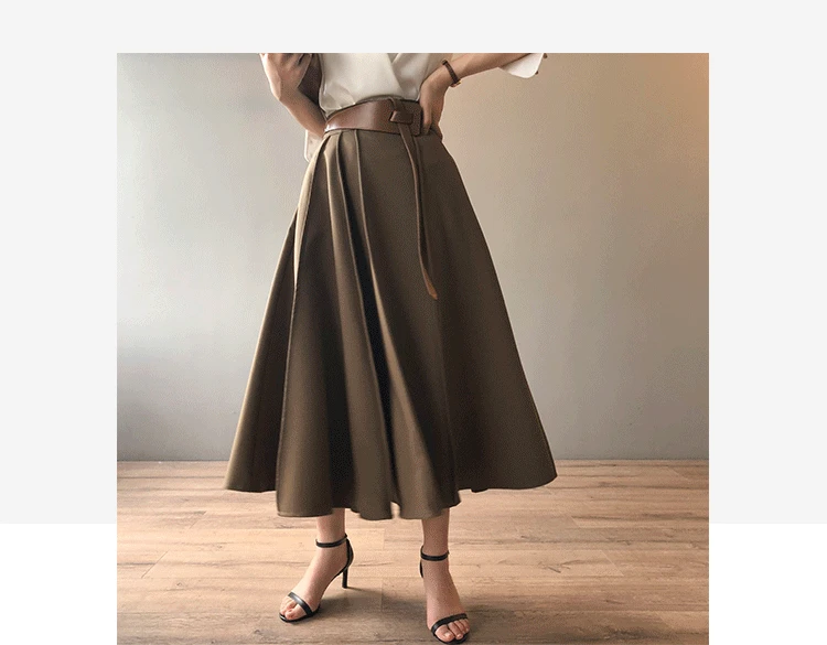 

2021 Женская Однотонная юбка с высокой талией, плиссированная юбка с прострочкой, Женская юбка Y2k, плиссированная Длинная коричневая повседне...