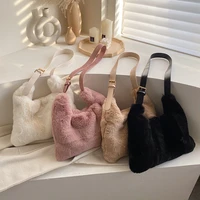 winter soft plush women tote handbags fashion design faux fur ladies messenger bag solid color large female furry shoulder bags