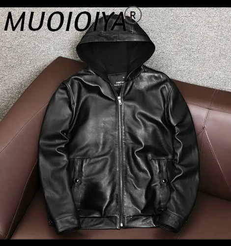 

MUOIOYIA Men's Genuine Leather Jacket Men Hooded Korean Natural Sheepskin Coat Plus Size Lether Jackets Man Hommes Veste KJ6769