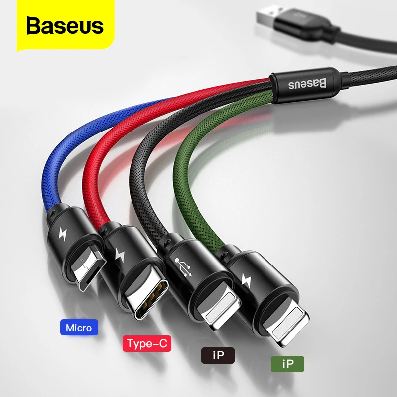 Кабель для зарядки 3 в 1 BASEUS USB Type A Micro USB/ С/ Lightning|Кабели мобильных телефонов| |