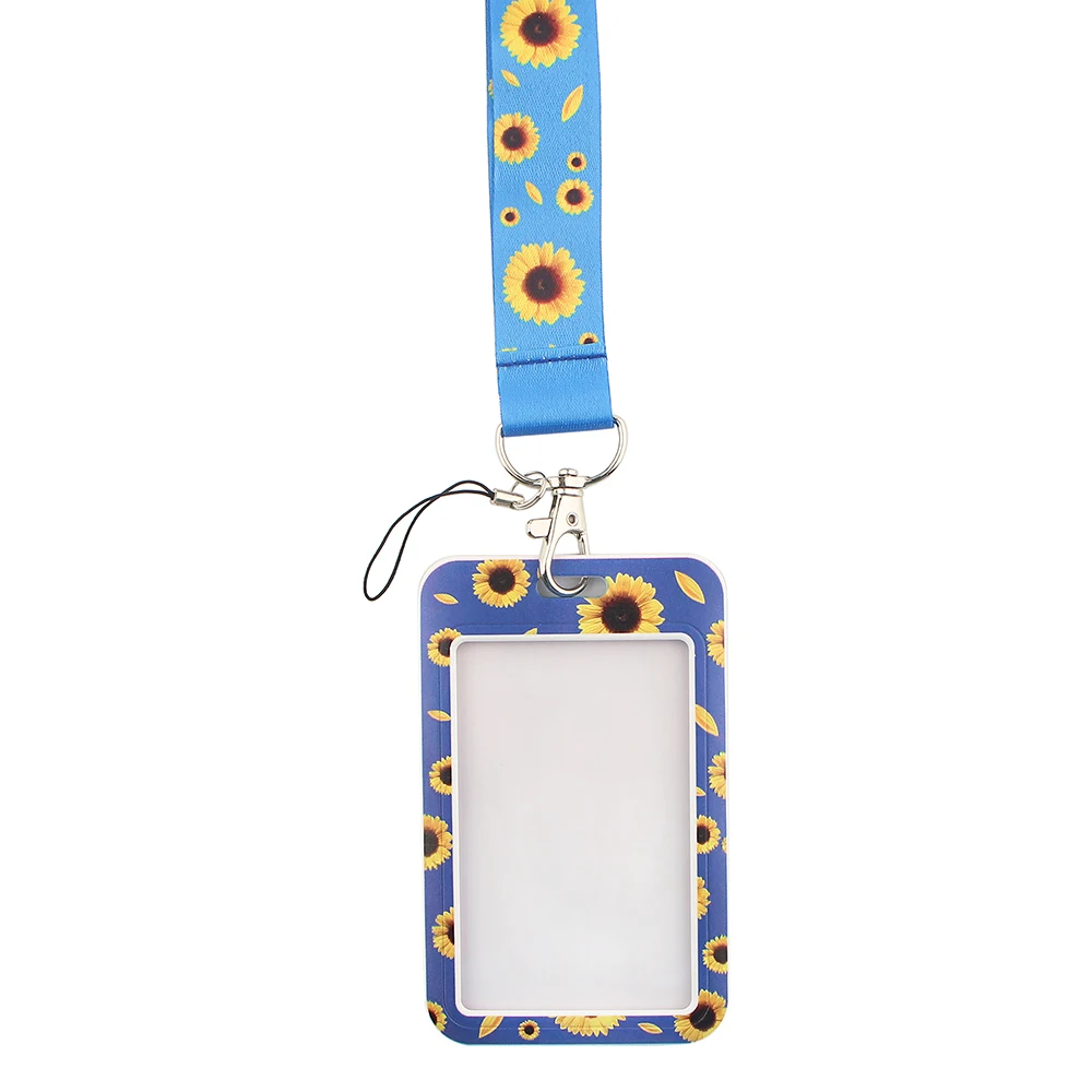 

HJ107 Sunflower Card Cover Lanyard Neck Strap Rope For Mobile Cell Phone ID Card Badge Holder With Keychain Keyring