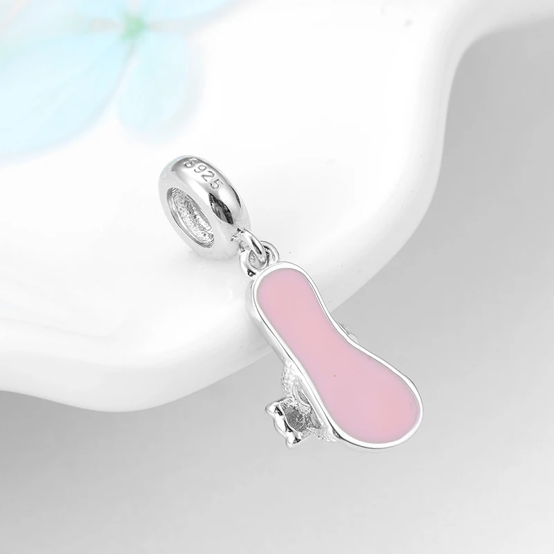 Модные подвески из серебра 925 пробы розовые Тапочки для девушек очаровательные