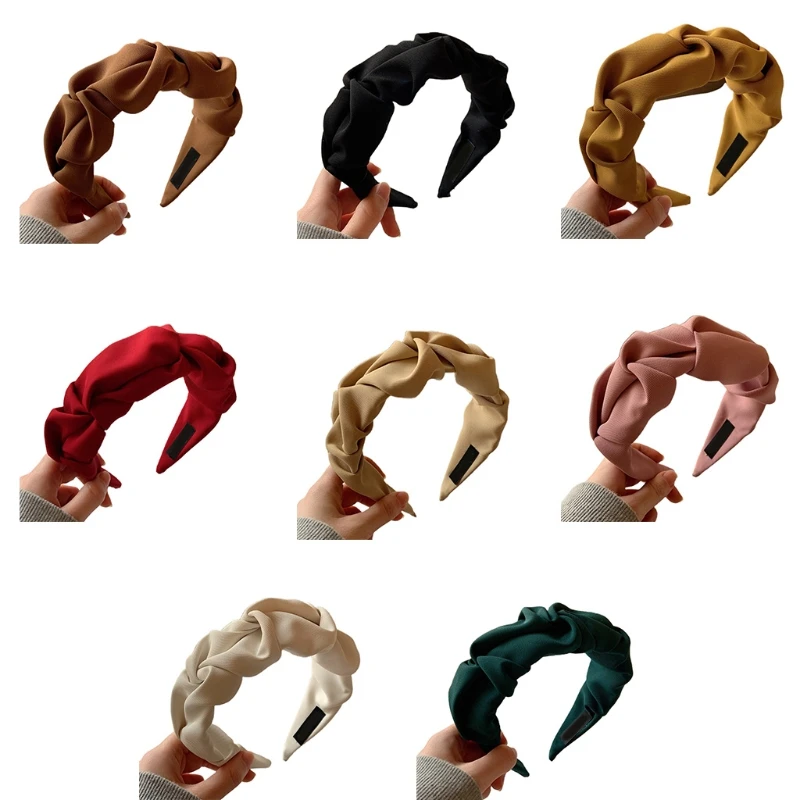 

Pleated Headband Wide Turban Fashion Hairwear Twist Knot Hair Hoop Solid Color Temperament Vintage Hair Accessories