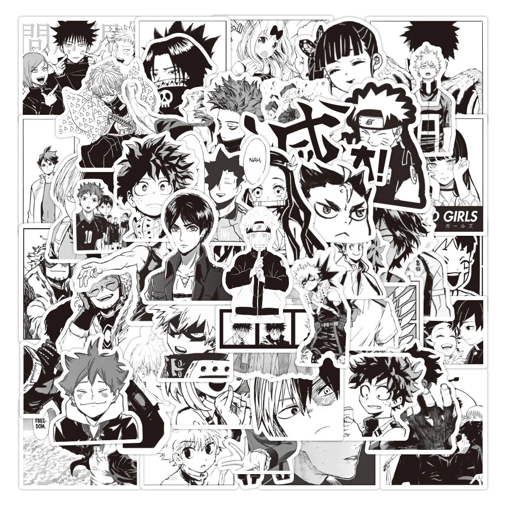 

10/30/50PCS Black and White Japanese Comic Mixed Graffiti Stickers Cartoon Water Cup Luggage Laptop Scooter Stickers Wholesale