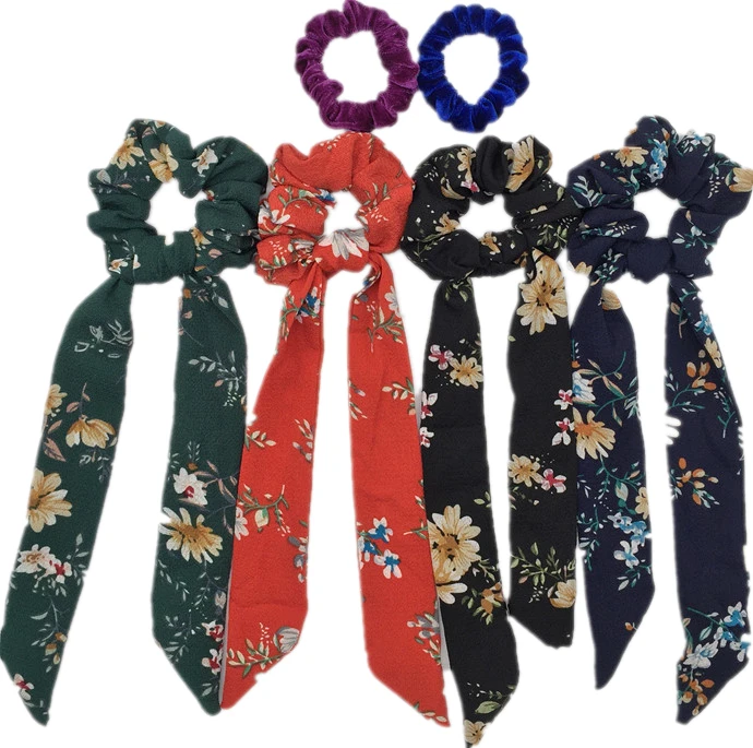 PJ106-6PCS 6 шт/лот Бархатные эластичные резинки для волос, резинки для волос для девочек, не складываются, леопардовые женские большие мелкие блестки из шифона с цветочным рисунком - Цвет: PJ106-6PCS