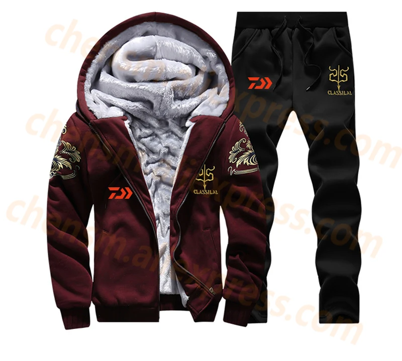 

2020 DAIWA Fleece Fishing Clothing Set Spring Autumn Outdoor Sport Camouflage Hiking Fishing Shirt And Pants Men Fishing Jacket