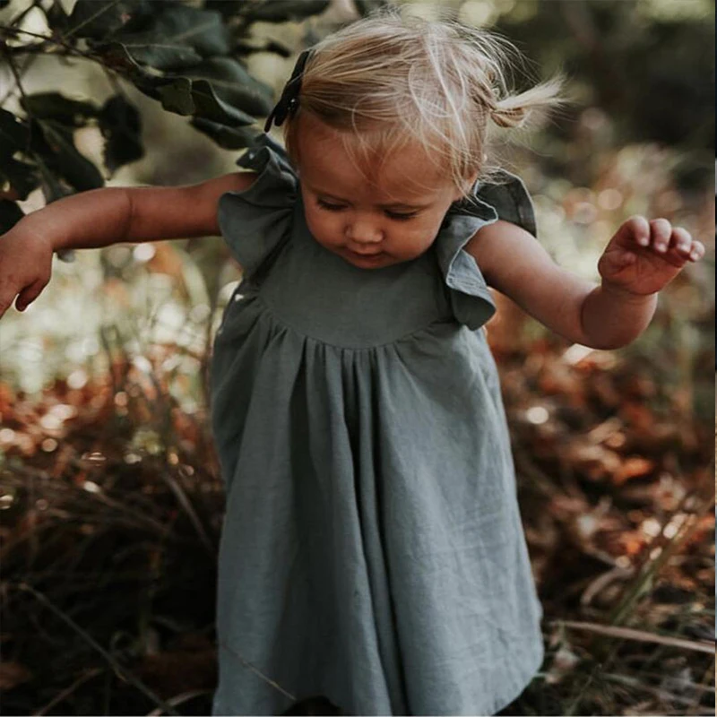 Летние платья для маленьких девочек детское платье льняное принцессы с оборками