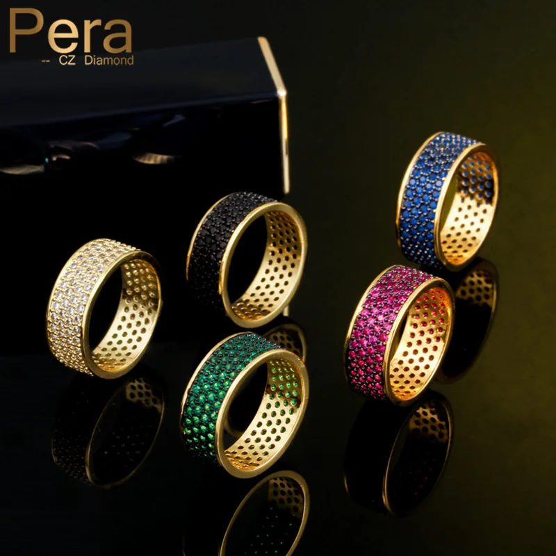 

Pera Brand Design Hot Pink Green Cubic Zirconia Round Gorgeous Gold Color Bridal Engagement Wedding Party Rings for Women R136