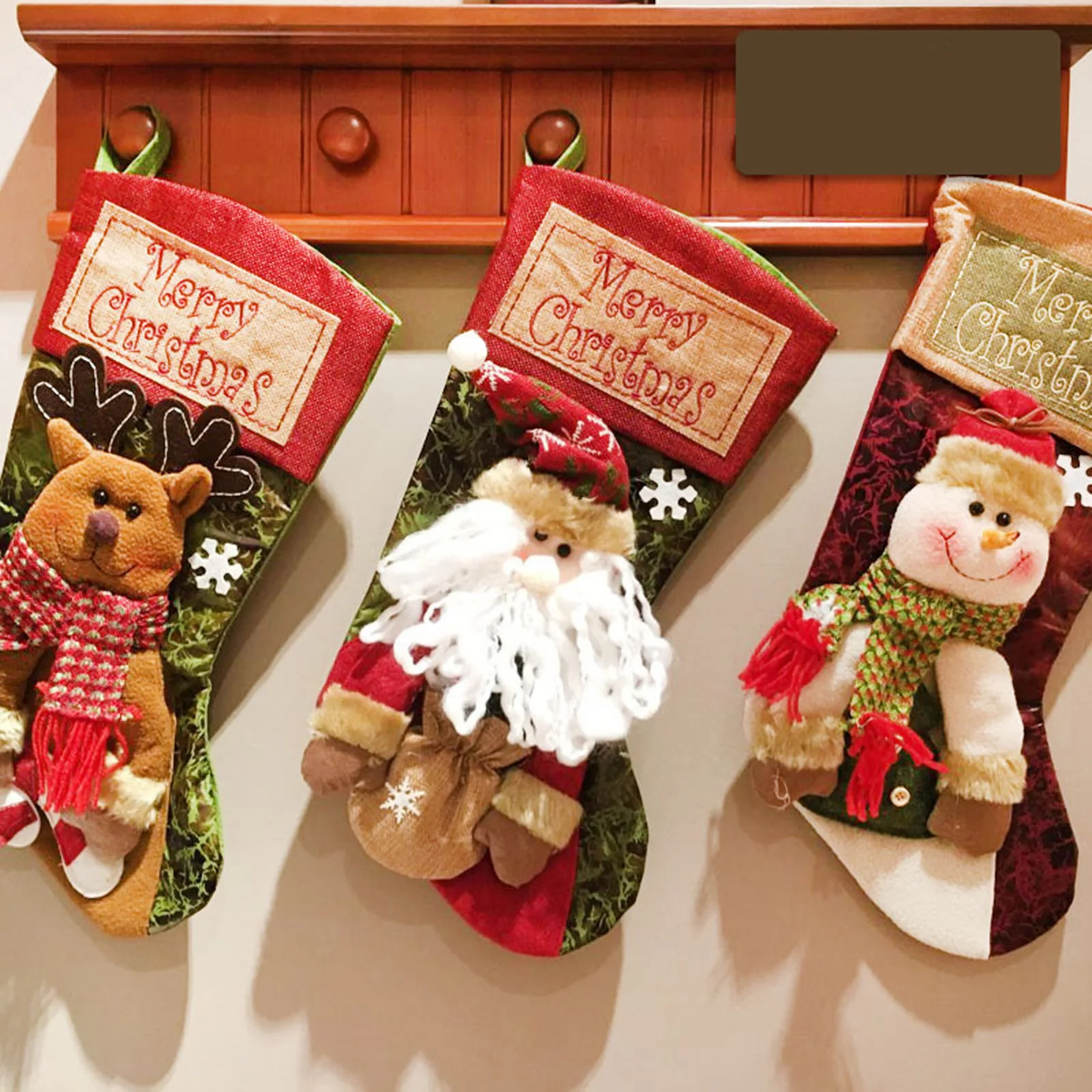 

Christmas Candy Bag Stockings Socks Snowman Santa Elk Bear Printed Xmas Candy Gift Bag Pouch Christmas Tree Pendant Ornaments