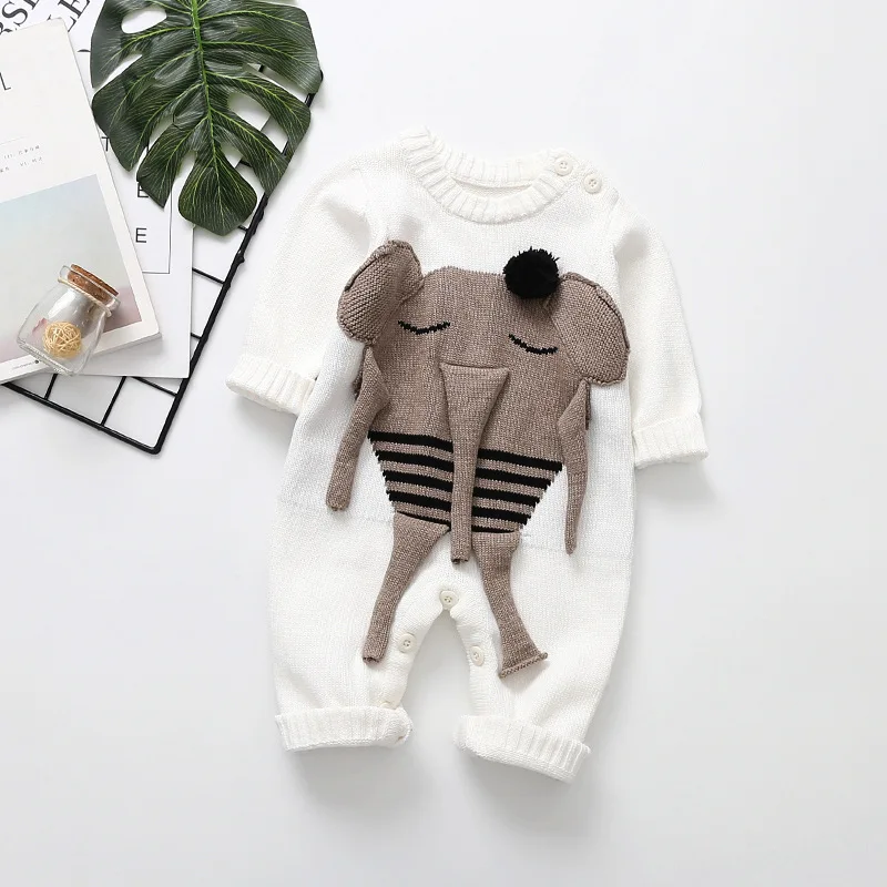 

2019 New Knitted Newborn Baby Clothes Cotton Autumn Winter Baby Romper Infant Toddler Jumpsuit For Girls Boys warm winter animal