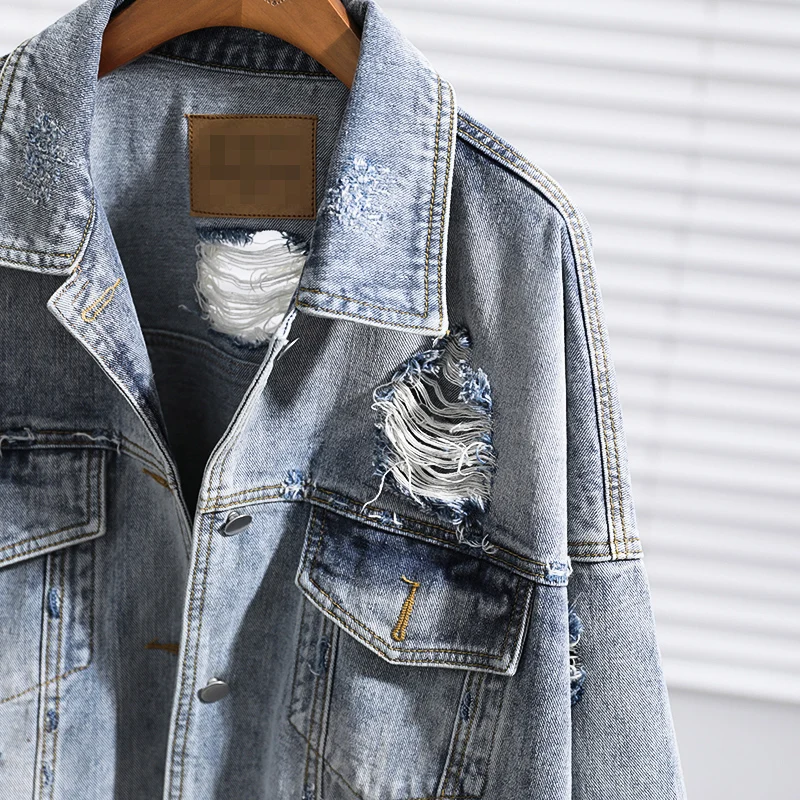 

2021 Spring And Autumn New Korean Version Of Loose Large Size Mid-Length Ripped Denim Jacket Female Student Bf Retro Top Trend