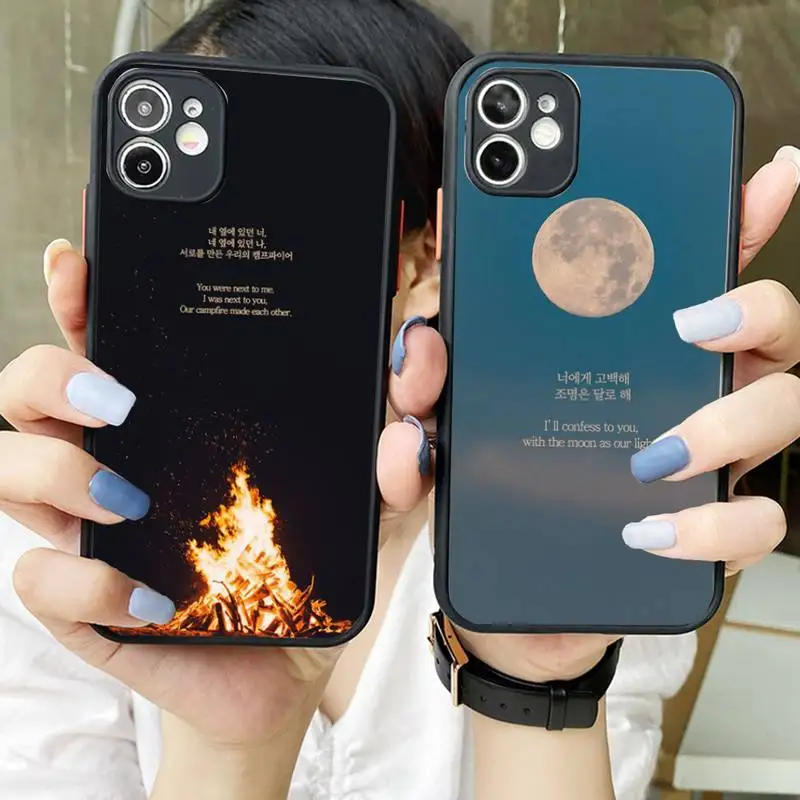 

Korea script Phone Case For iPhone 13 12 11 Mini Pro XR XS Max 7 8 Plus X Matte transparent Back Cover