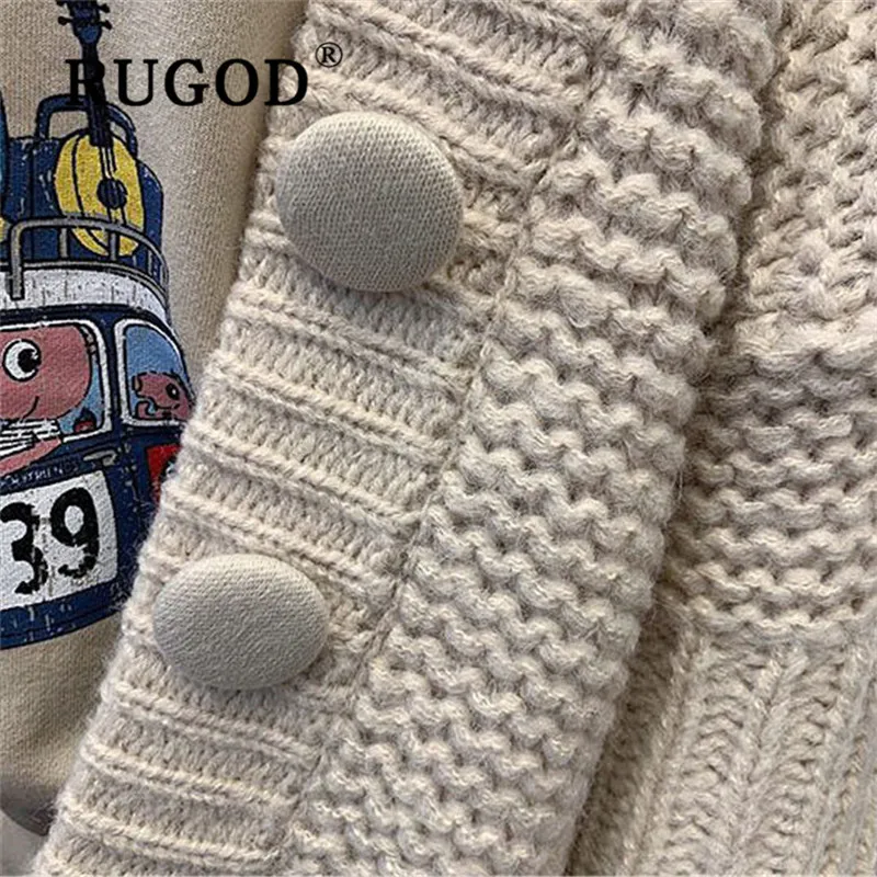 RUGOD New Korean Style V-neck Elegant Ovrsized Knitted Cardign Women Big Button Candy Color Sweater Fashion 2019 |