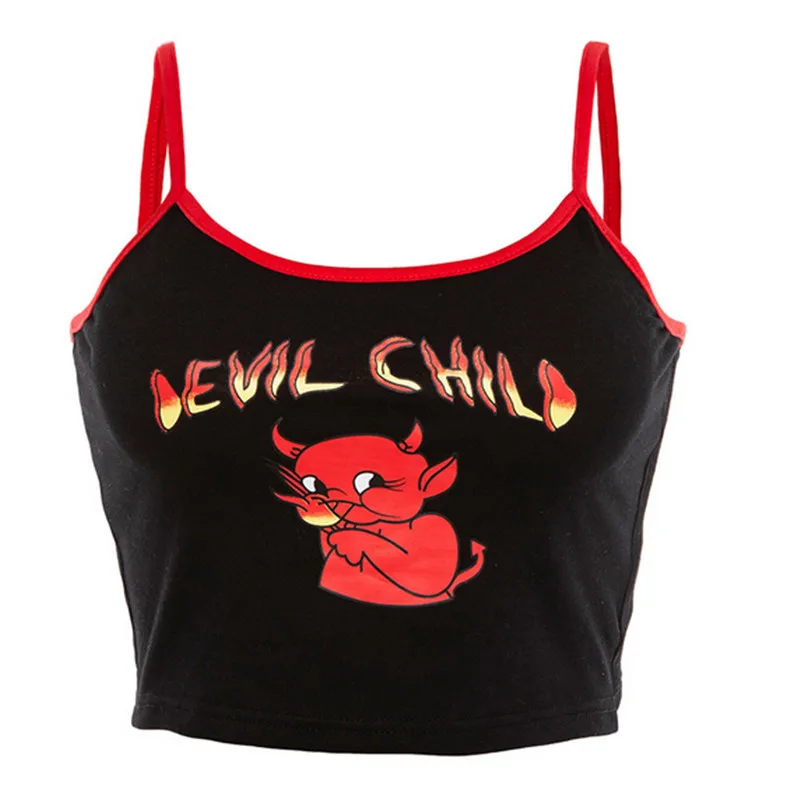 Женский короткий топ Vadim с принтом дьявола на Хэллоуин повседневный жилет летняя