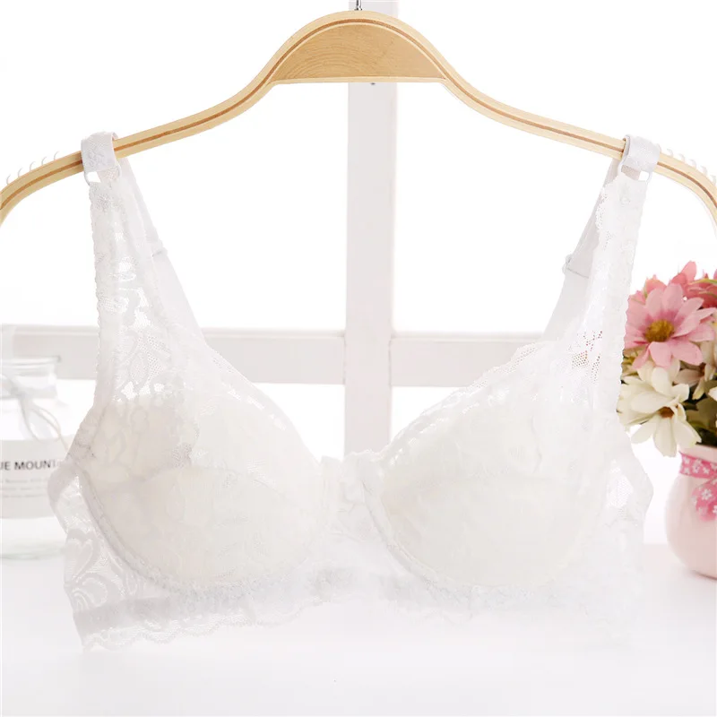 

Sleep Lace Embroidery Flowers Lingerie A B C Cup Bra Sexy Push Up Bra Deep V Brassiere Thick Cotton Women Underwear big size bra