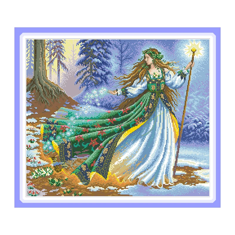 

Winter Forest Elf Blank Canvas Stitch Kits White Fabric Embroidery Needlework Sets 11CT 14CT DIY Home Fun Decorations Paintings