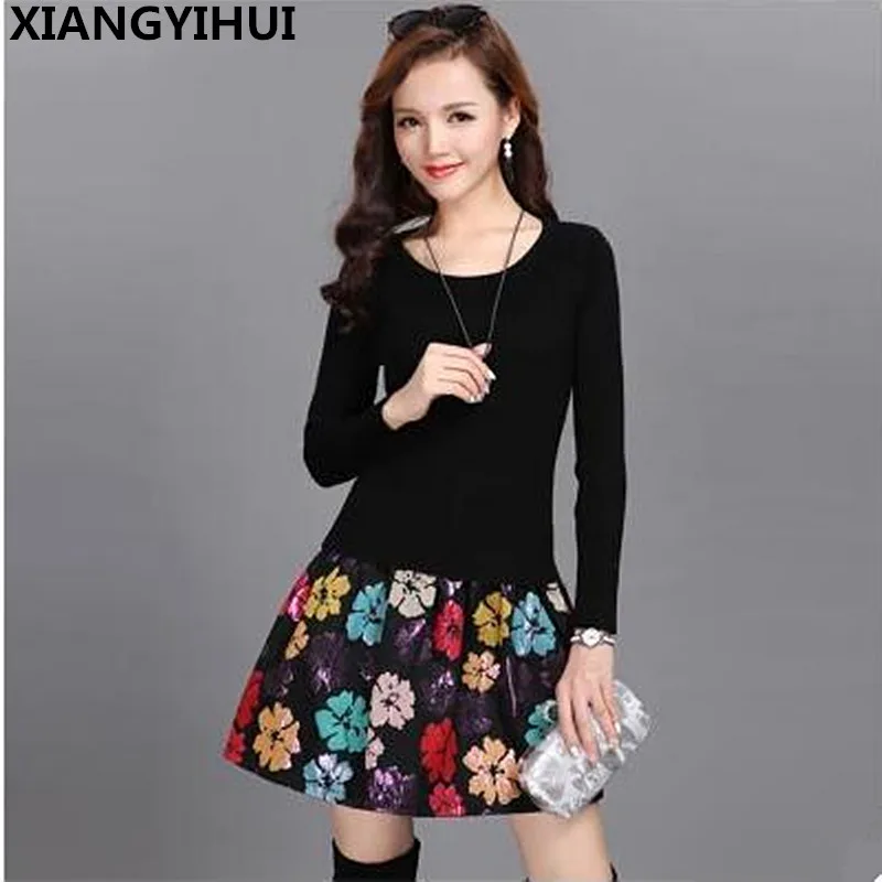 Осень-зима 2019 цельнокроеное вязаное платье-свитер свободного покроя элегантное