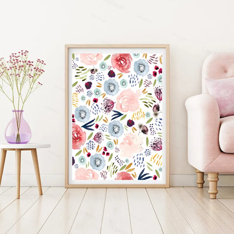 Акварельная Цветочная живопись художественные принты на холсте розовые цветы