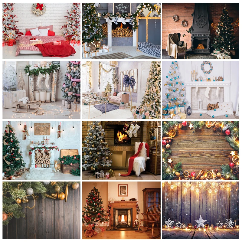 

SHENGYONGBAO Christmas Photography Backgrounds Fireplace Tree Gift Baby Newborn Portrait Photo Backdrop Photocall 210318XLT-02