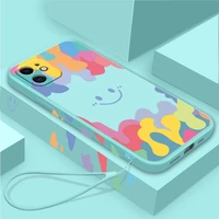 ultra thin cute smile square liquid silicone phone case for iphone 13 12 11 pro xs max se xr x 8 7 6 plus luxury lanyard cover