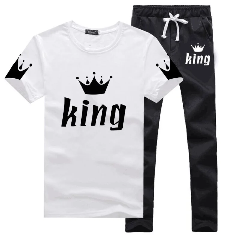 Парный комплект King Queen для влюбленных из футболки с коротким рукавом и спортивных