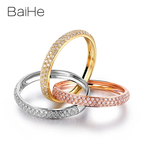 BAIHE, 18 карат, белый+ желтый+ розовое золото, сертифицировано, всего 0.58ct, Круглый, с натуральными бриллиантами, для женщин, свадьба, модный, хорошее ювелирное изделие, подарочное кольцо