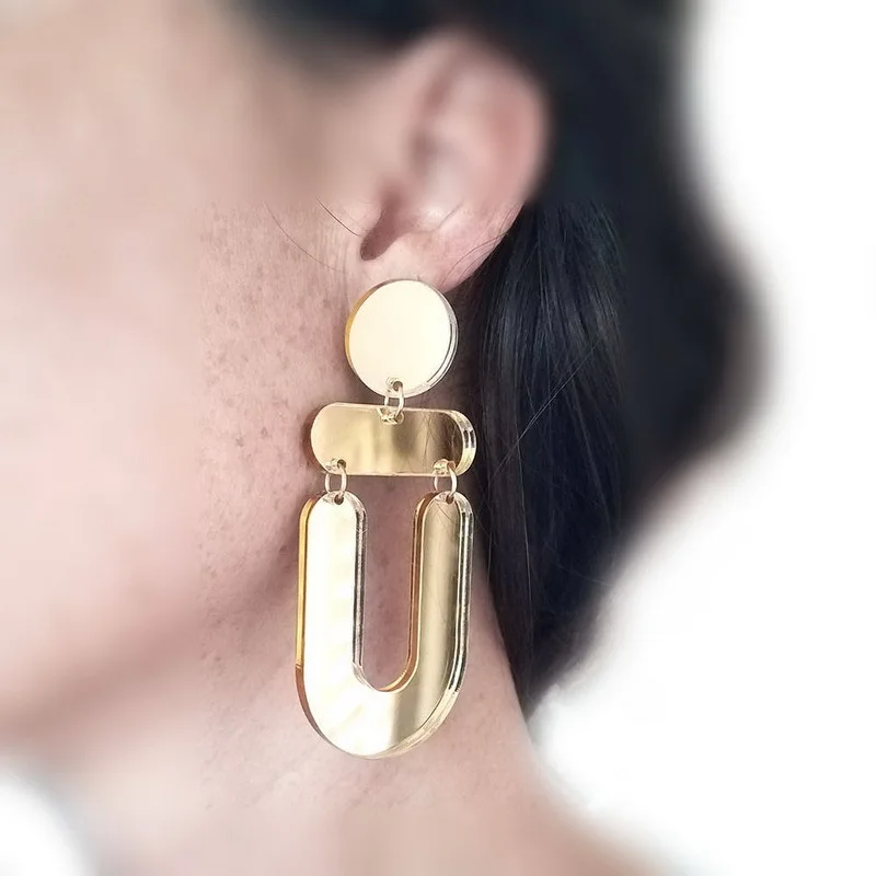 Новые акриловые U образные серьги с золотой зеркальной поверхностью простые