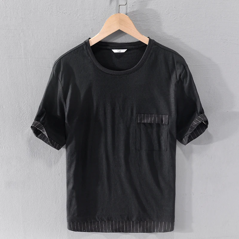 

Новая брендовая летняя футболка с коротким рукавом, мужская повседневная Однотонная футболка для мужчин, удобные льняные футболки, мужская...