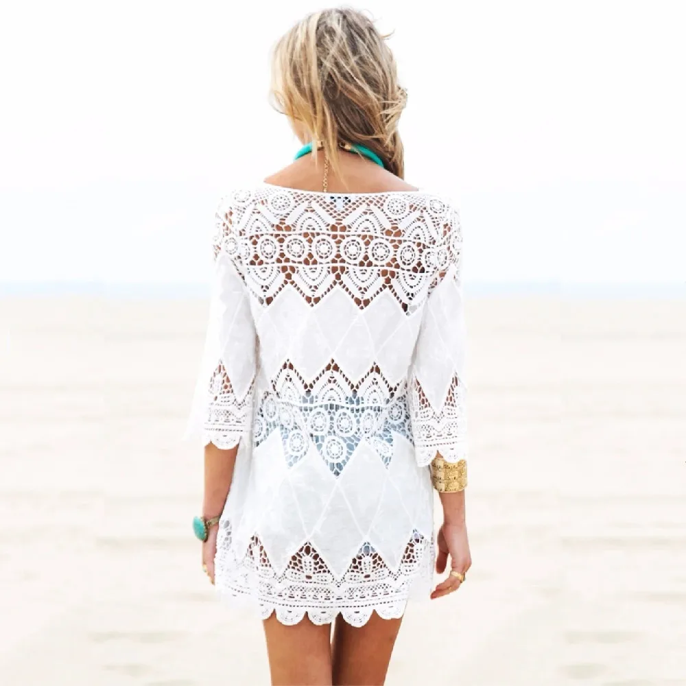 Новое поступление Пляжная накидка вискозный белый купальник туника женский