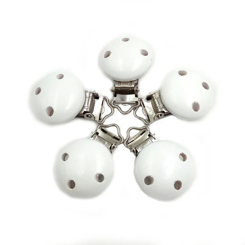 Pinzas para chupete de beb&eacute; de madera natural, Color blanco, 25 unidades-0