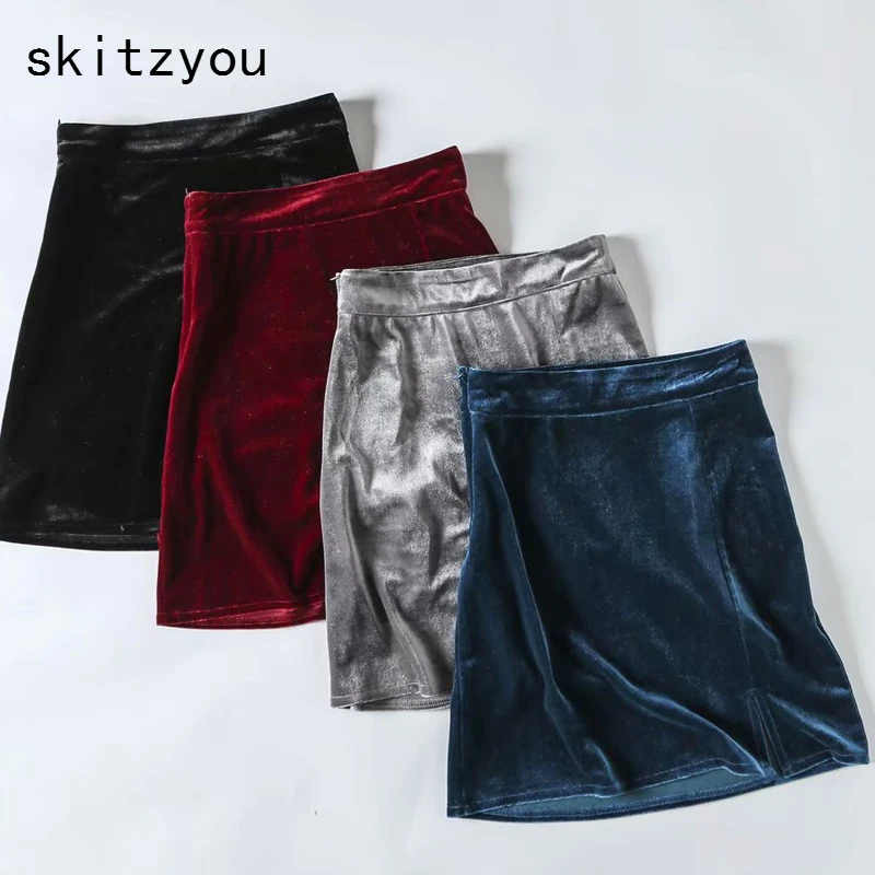 Женская бархатная юбка skitzyou черная облегающая с высокой талией винтажная