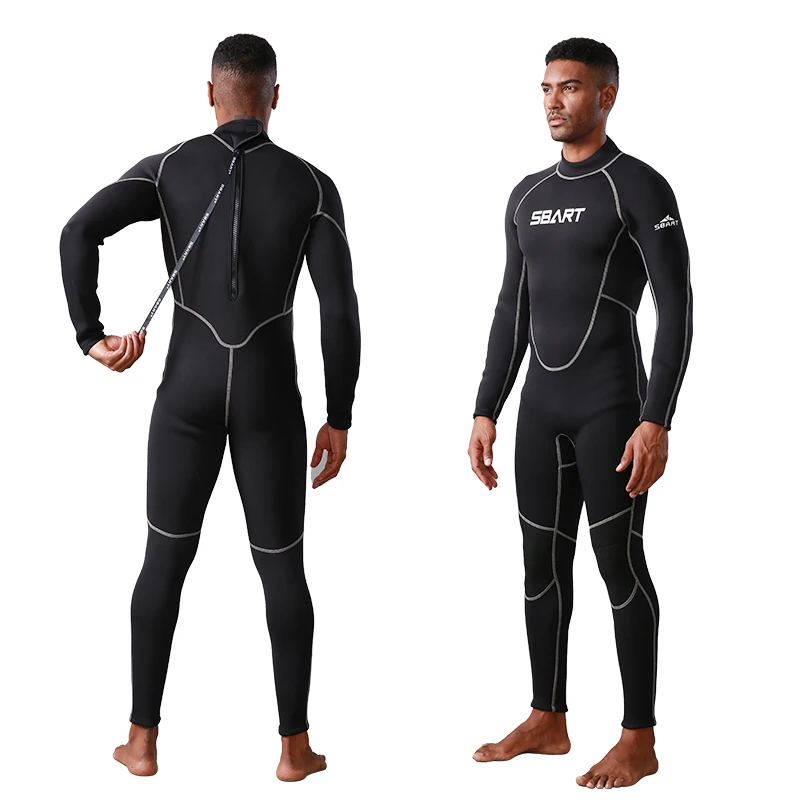 Mens 3mm Neoprene Wetsuit Full Body Diving Suit Front Zip Wet Suit for Diving Snorkeling Surfing Swimming Scuba Dive Solid Black