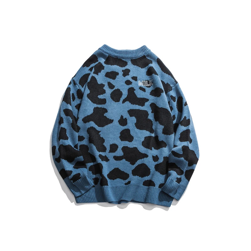 Японский Харадзюку вязаный свитер с вышивкой корова молока для мужчин и женщин