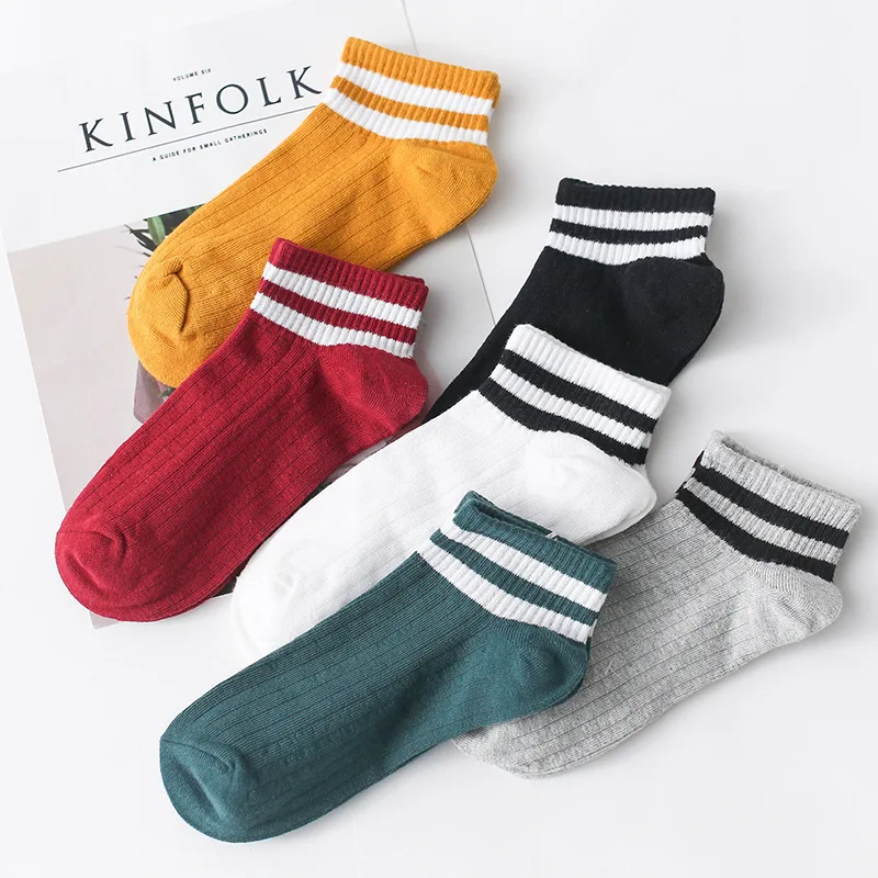 

striped socks japan calcetines harajuku mujer women korean fashion chaussette femme style black white ankle cotton woman sock