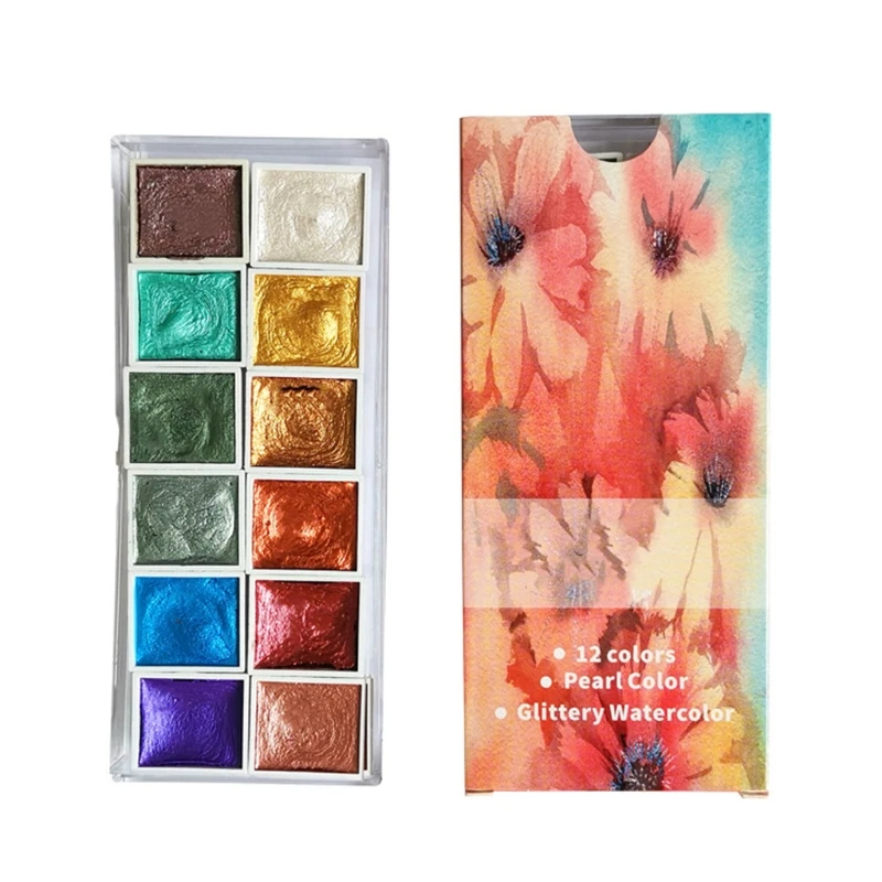 

12 Color Solid Watercolor Set Mini Pearlescent Water Color Paint Creative Watercolor Pigment For Drawing
