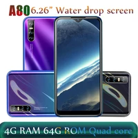 original quad core 4g ram android mobile phone a80 6 26 64g rom 13mp hd camera water drop screen face id unlocked smartphones