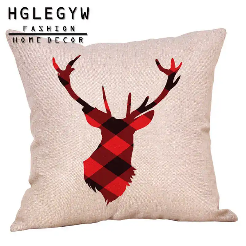 Рождественская наволочка с красным оленем и хлопковая льняная принтом для