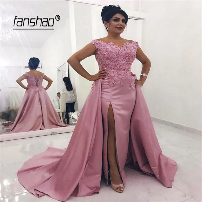 Темно розовые мусульманские Вечерние платья с аппликациями съемные ислам Дубаи