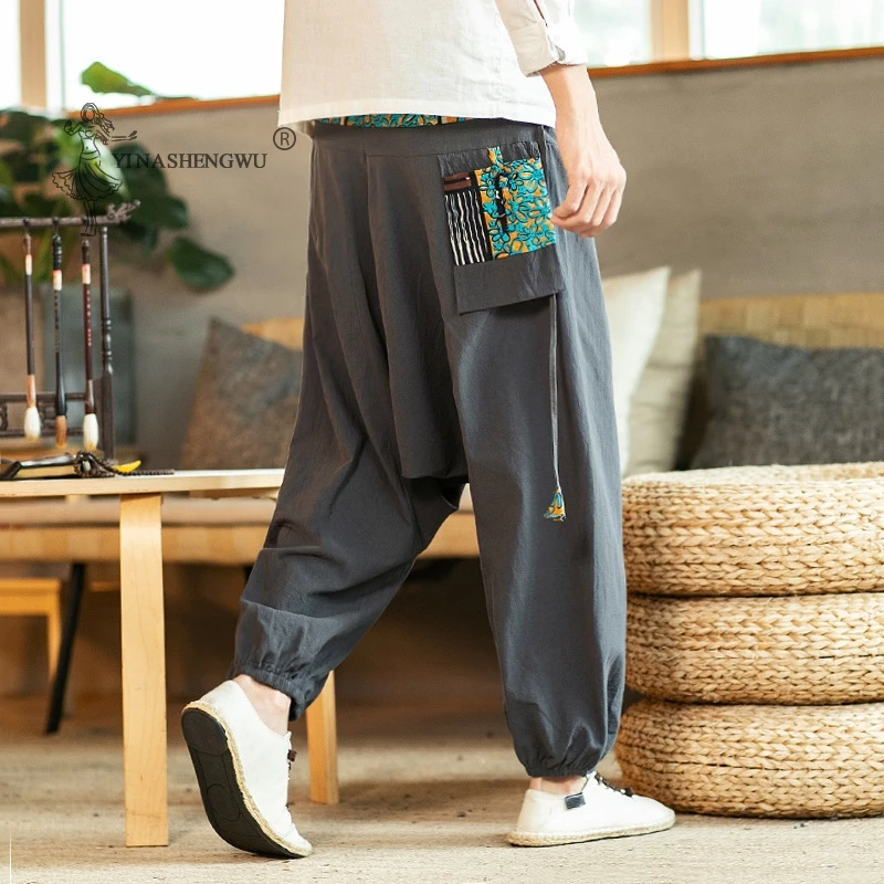 Мужские шаровары в японском стиле Kimonos Harajuku Yukata Beam Foot традиционные укороченные