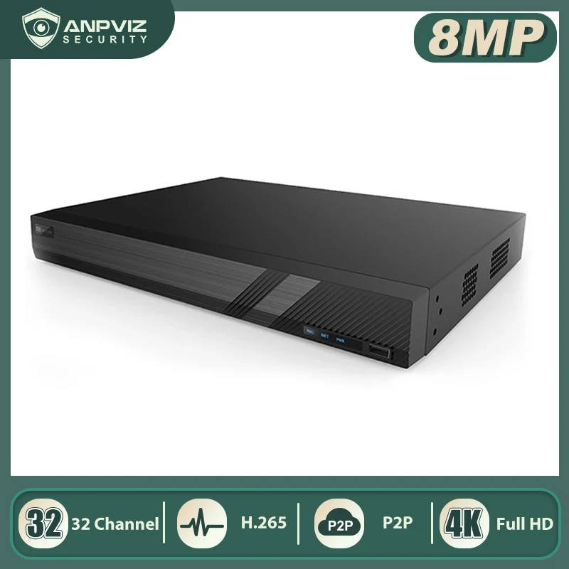 

Anpviz 4K 32CH NVR 8MP POE, , H.265 25FPS P2P View Onvif