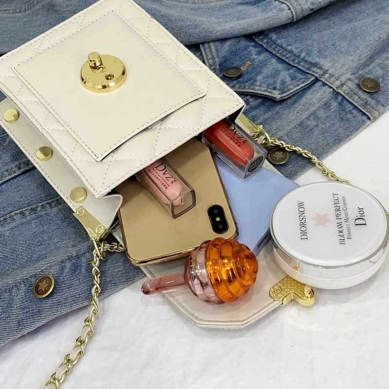 

Mini Diamond Lattice Shoulder Bags for Women 2021 New Unique Lock Handbag Ladies Small Leather Quilted Chain Flap Messenger Bag