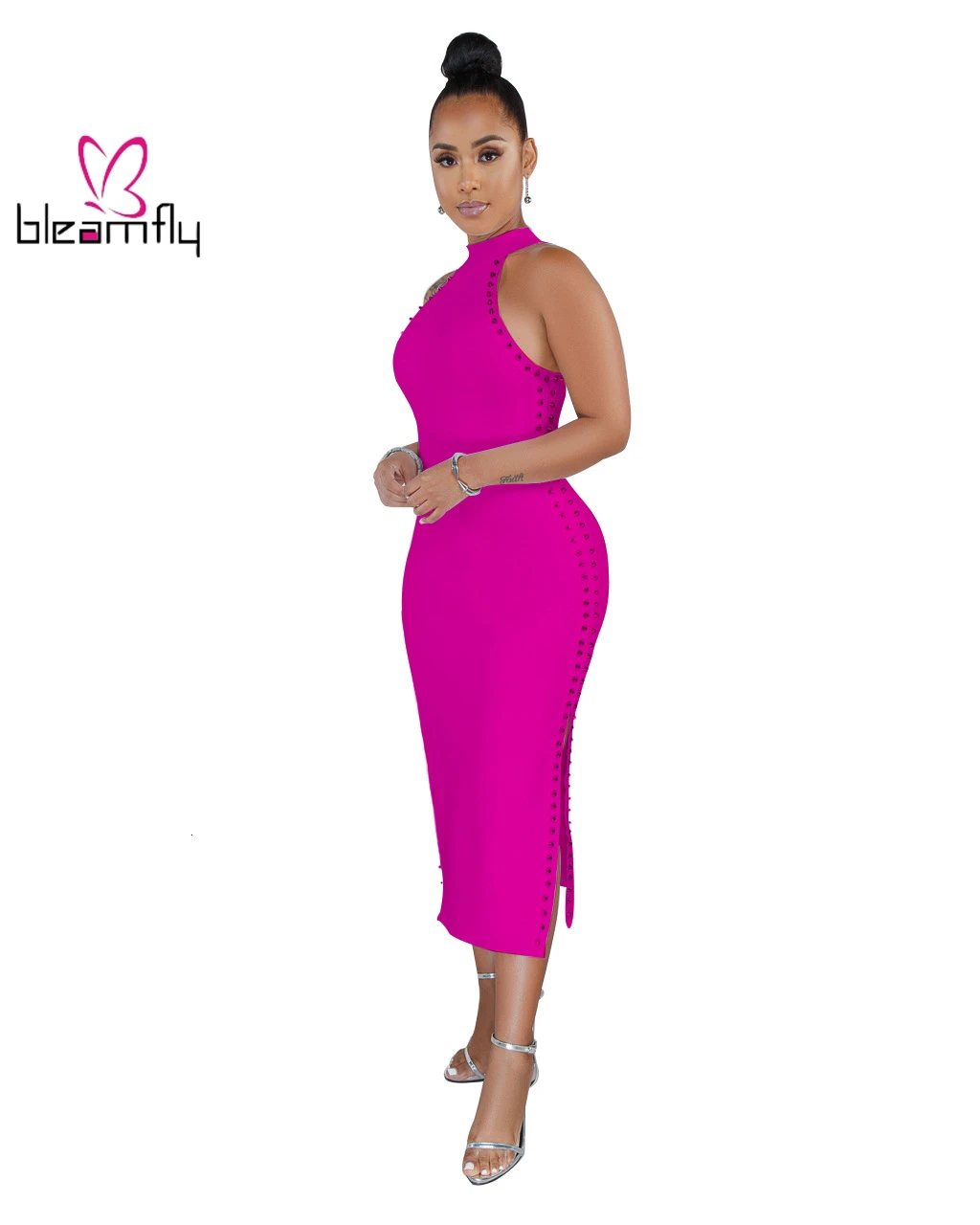 2019 женское летнее платье без рукавов с заклепками и лямкой на шее пляжная мода