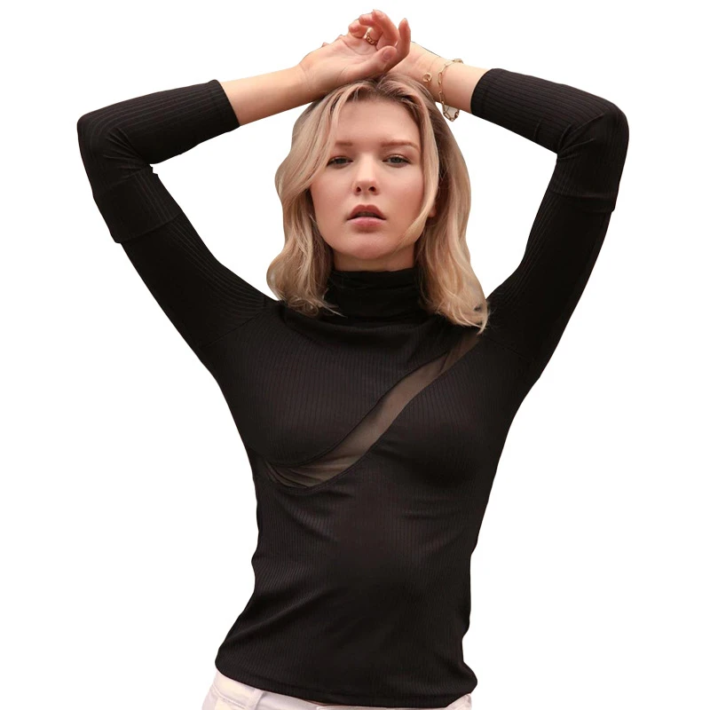 Весна 2020 повседневные футболки женские водолазки с длинными рукавами мягкие